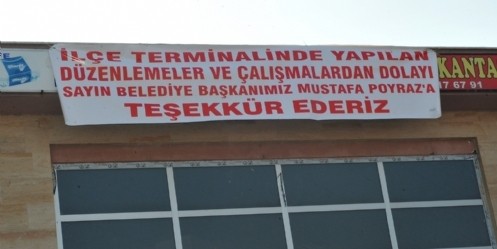 Terminal Esnaflarından teşekkür pankartı