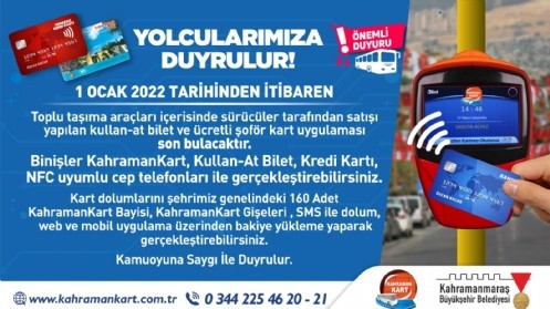 Kahramanmaraş Büyükşehir Belediyesi`nden Yolculara Önemli Duyuru!